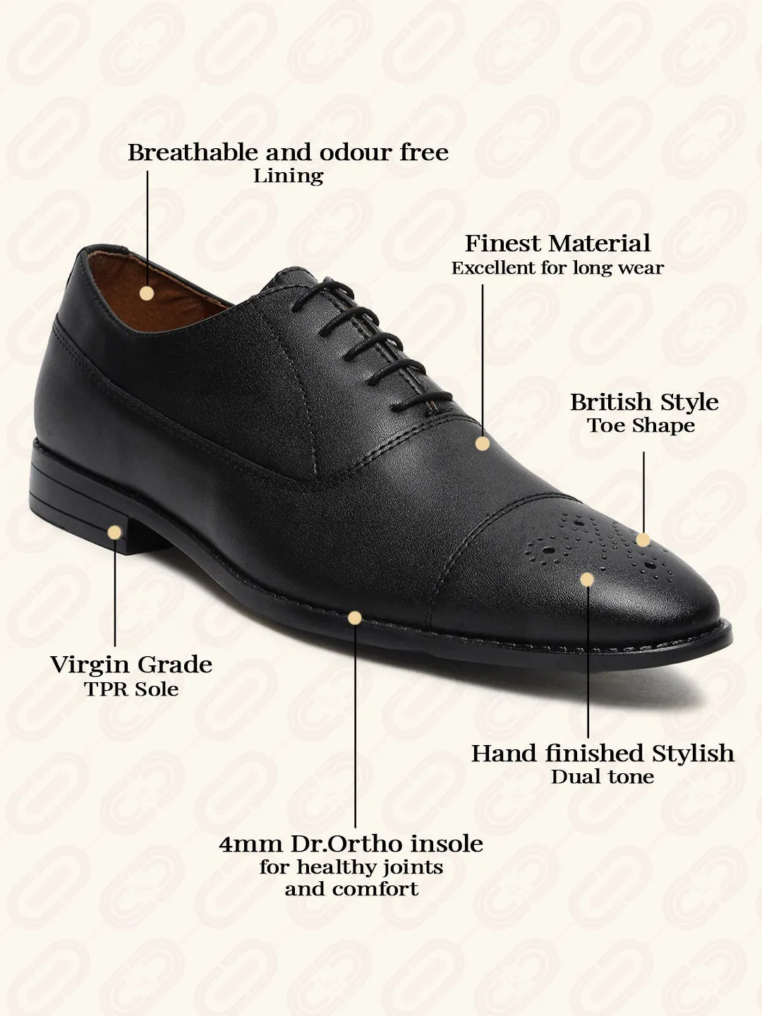 Obsidian Black Captoe Style Comfortable Laceups for Men