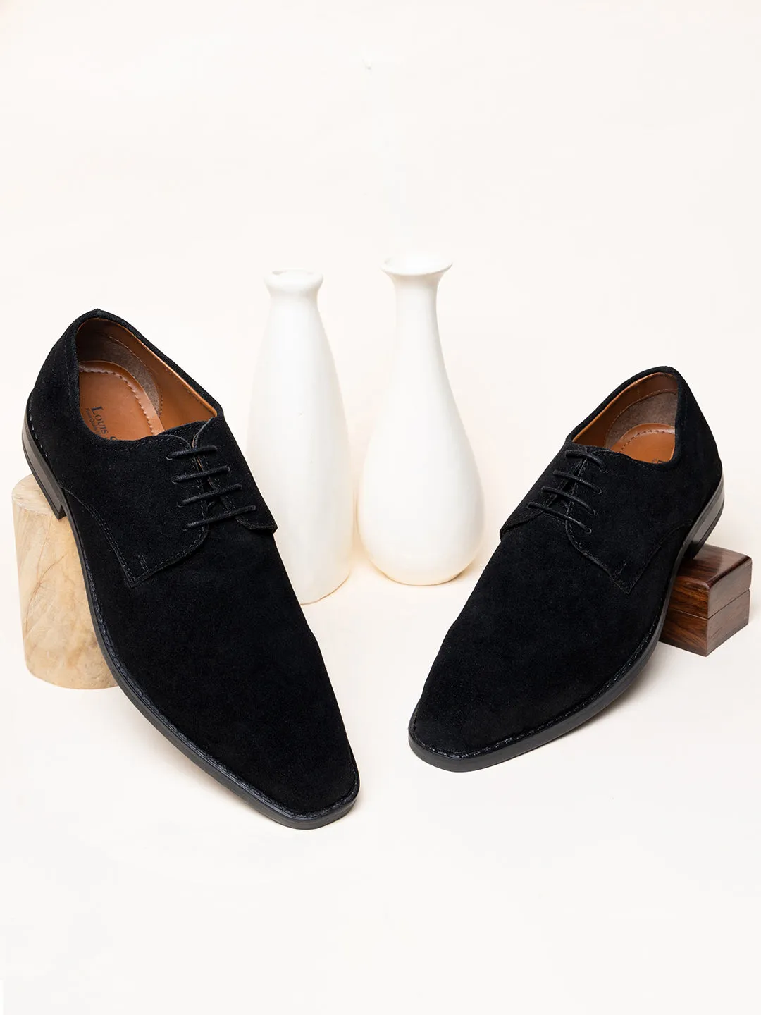 Obsidian Black Italian Suede Leather Shoes Laceup British Style Handcrafted Casual Shoe for Men