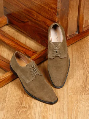 Olive Green Italian Suede Leather Shoes Laceup British Style Handcrafted Casual Shoe for Men