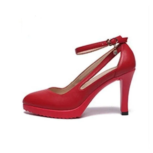 Pointed Toe Platform Buckle Strap Split Leather High Heels