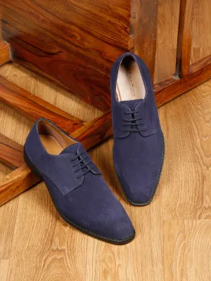 Prussian Blue Italian Suede Leather Shoes Laceup British Style Handcrafted Casual Shoe for Men