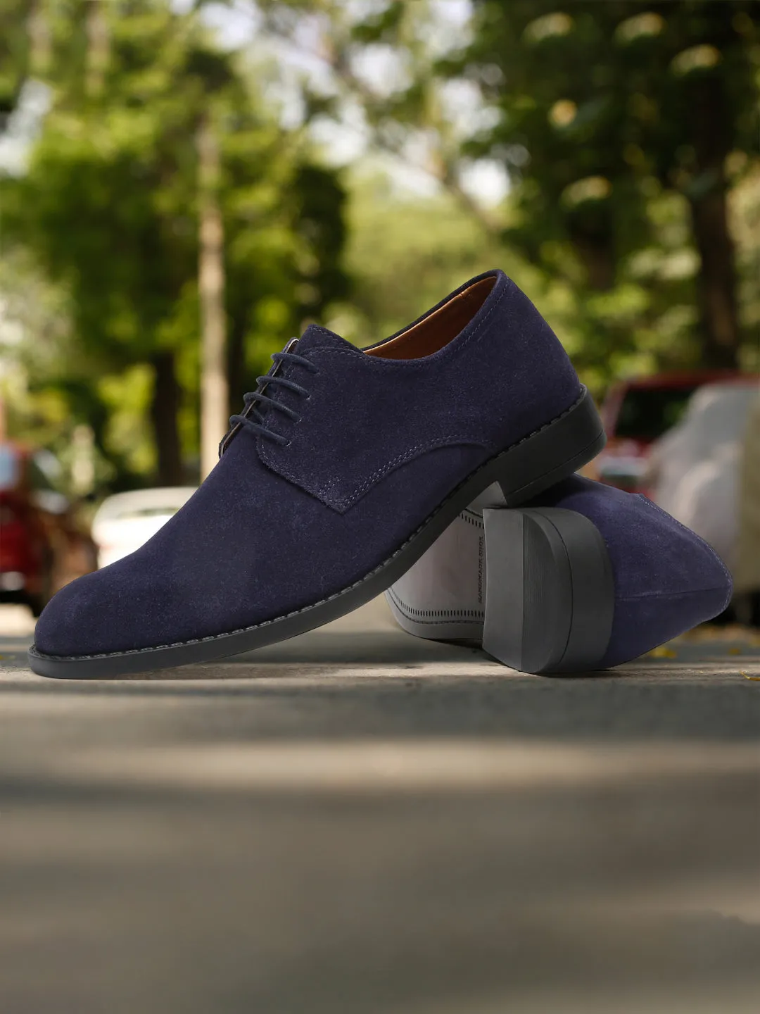 Prussian Blue Italian Suede Leather Shoes Laceup British Style Handcrafted Casual Shoe for Men
