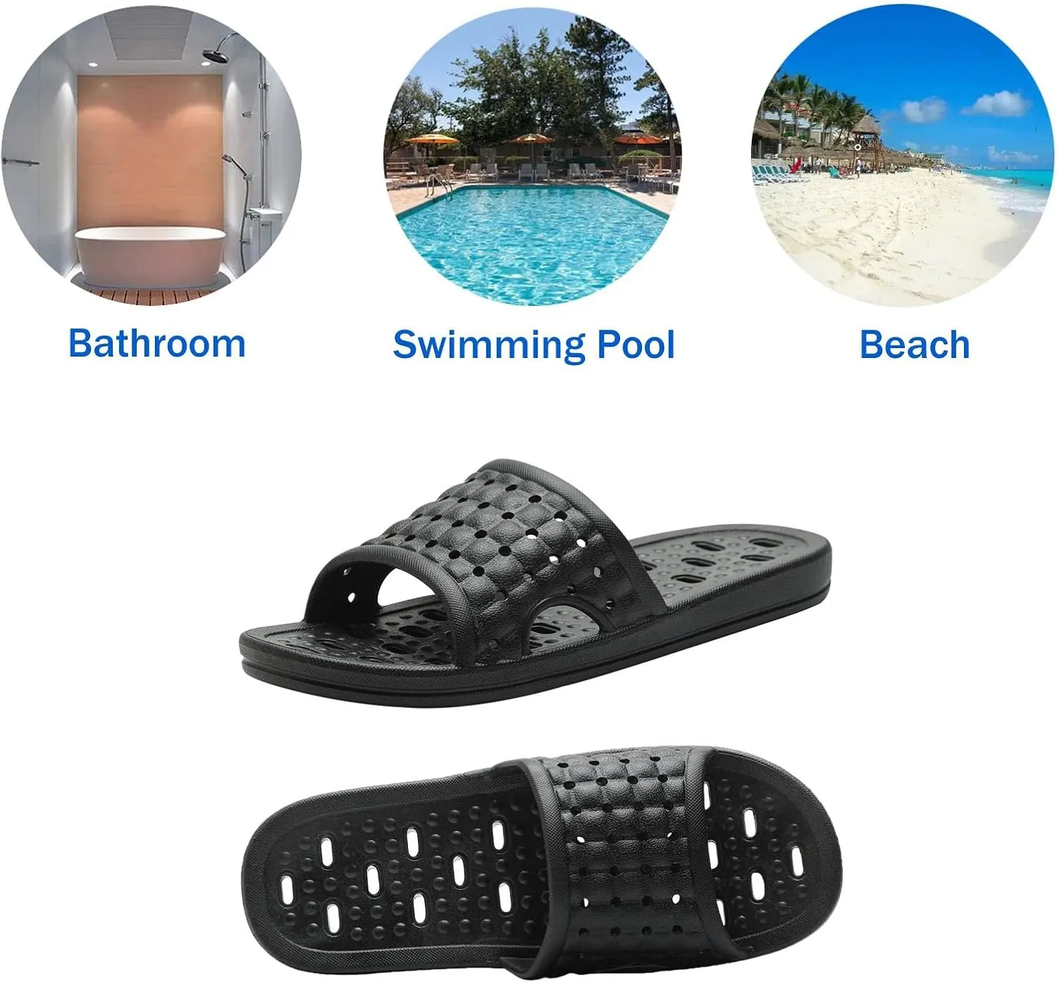 Quick Drying Shower Slippers non-slip Bathroom Slippers Drain Holes Shower Shoes for Women and Men Dorm pool gym
