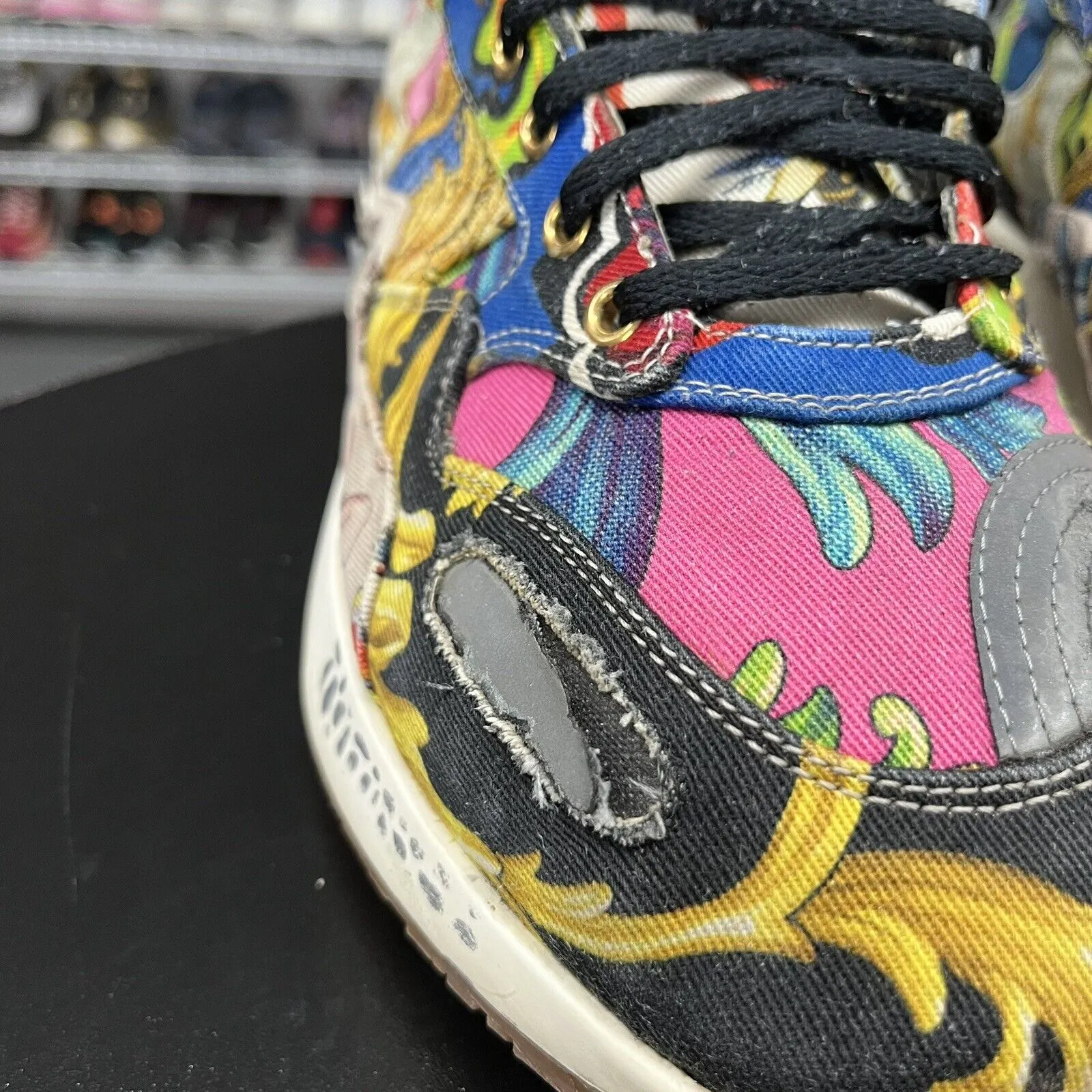 Rare Versace Blue Multi Color Baroque Archillles Sneakers Mens Size 44/US 11