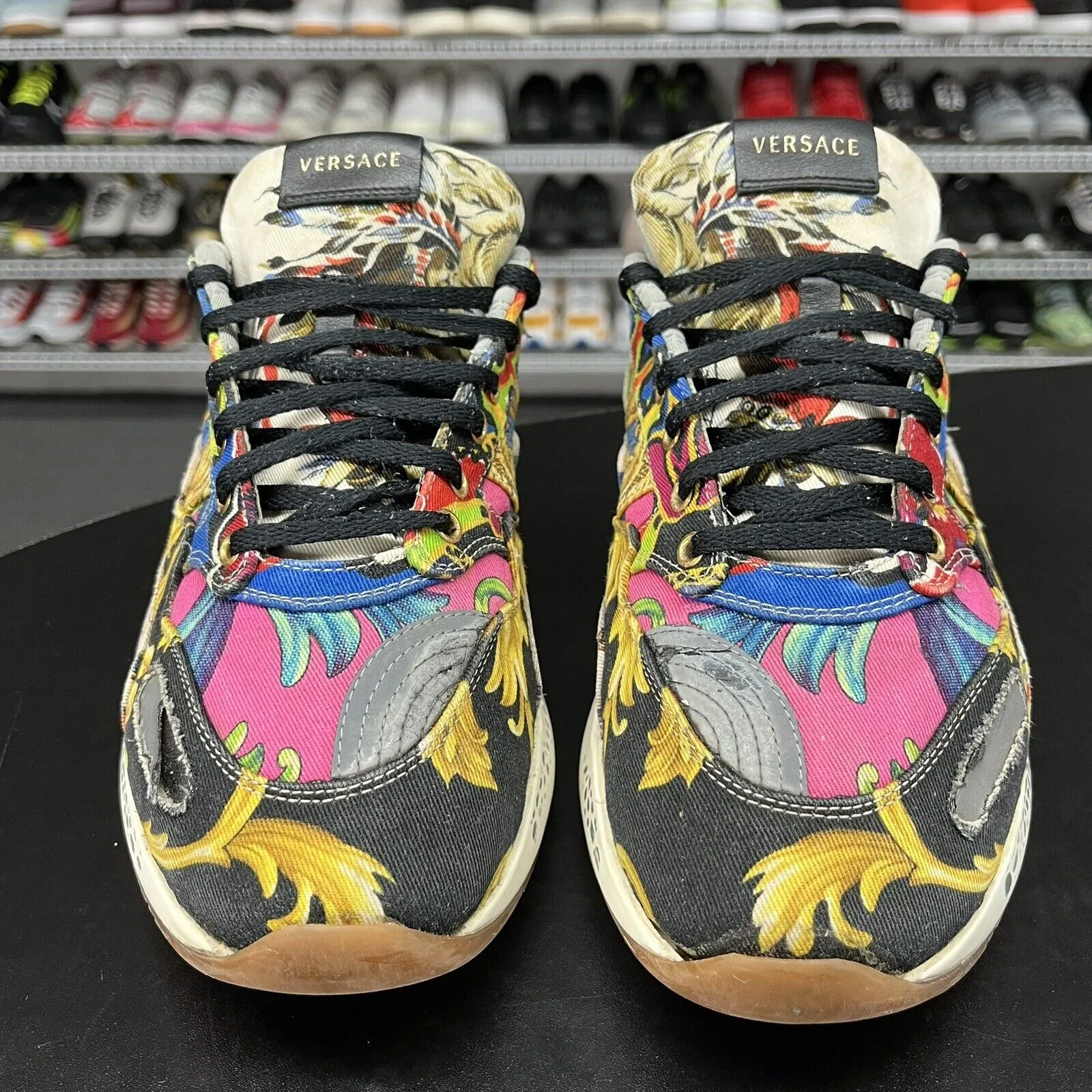 Rare Versace Blue Multi Color Baroque Archillles Sneakers Mens Size 44/US 11