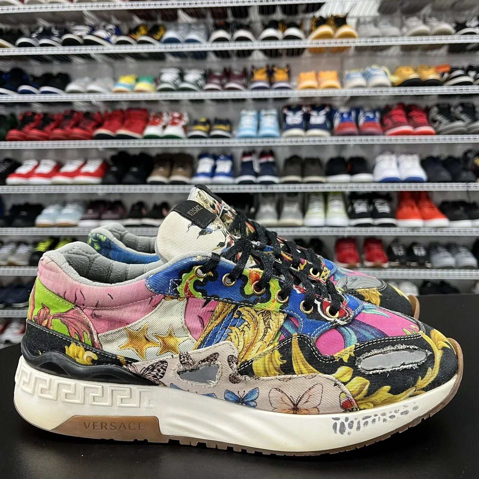 Rare Versace Blue Multi Color Baroque Archillles Sneakers Mens Size 44/US 11