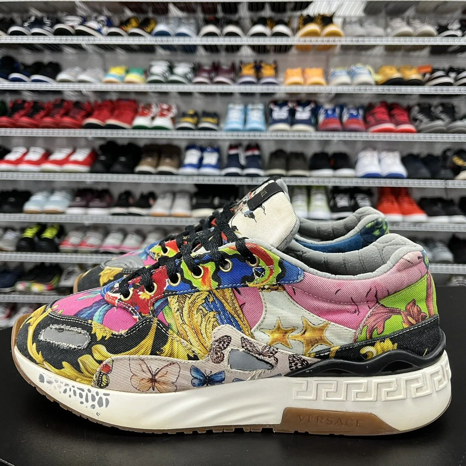 Rare Versace Blue Multi Color Baroque Archillles Sneakers Mens Size 44/US 11