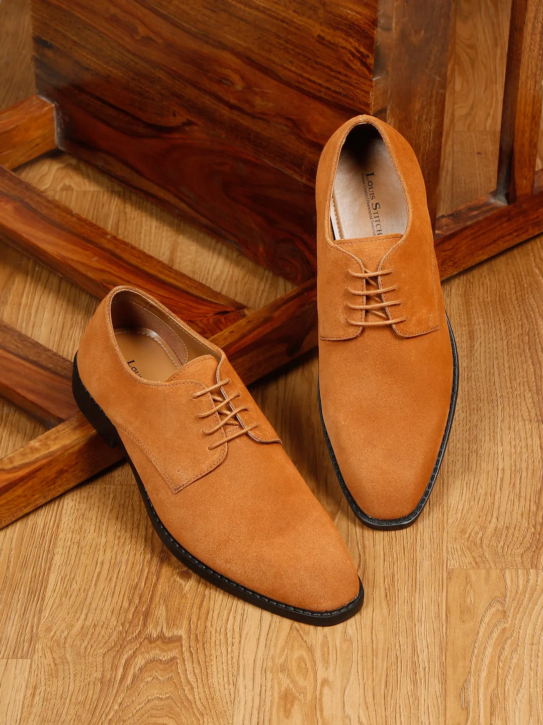 Russet Tan Italian Suede Leather Shoes Laceup British Style Handcrafted Casual Shoe for Men