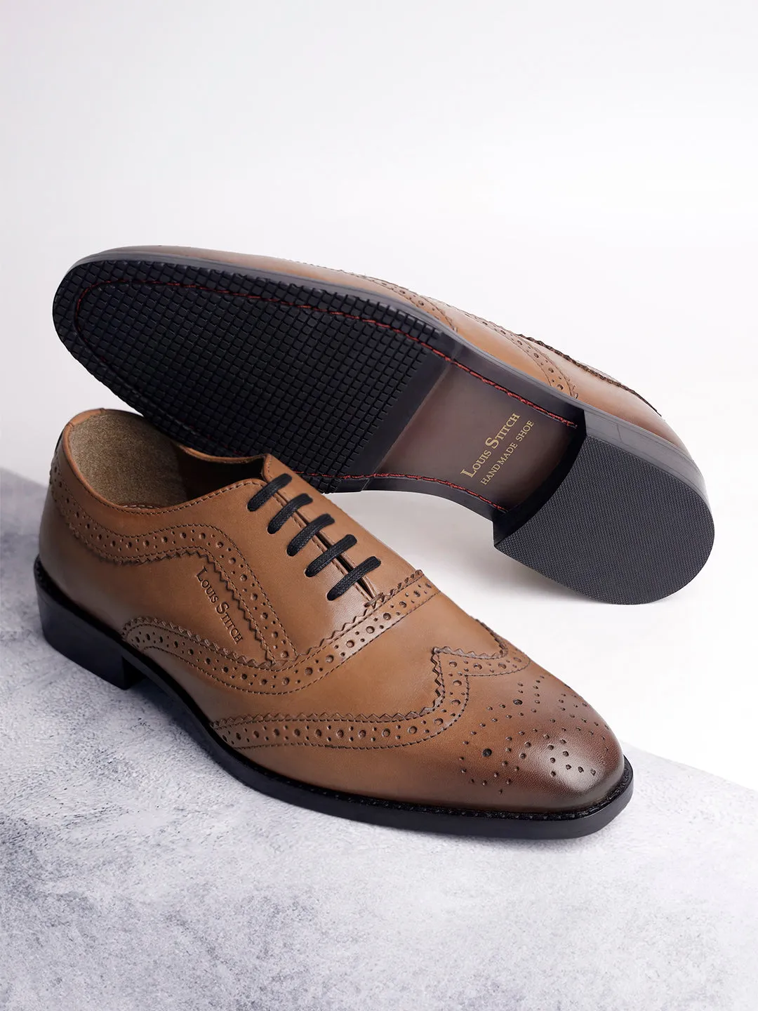Tan Brogue Style Comfortable Laceups for Men