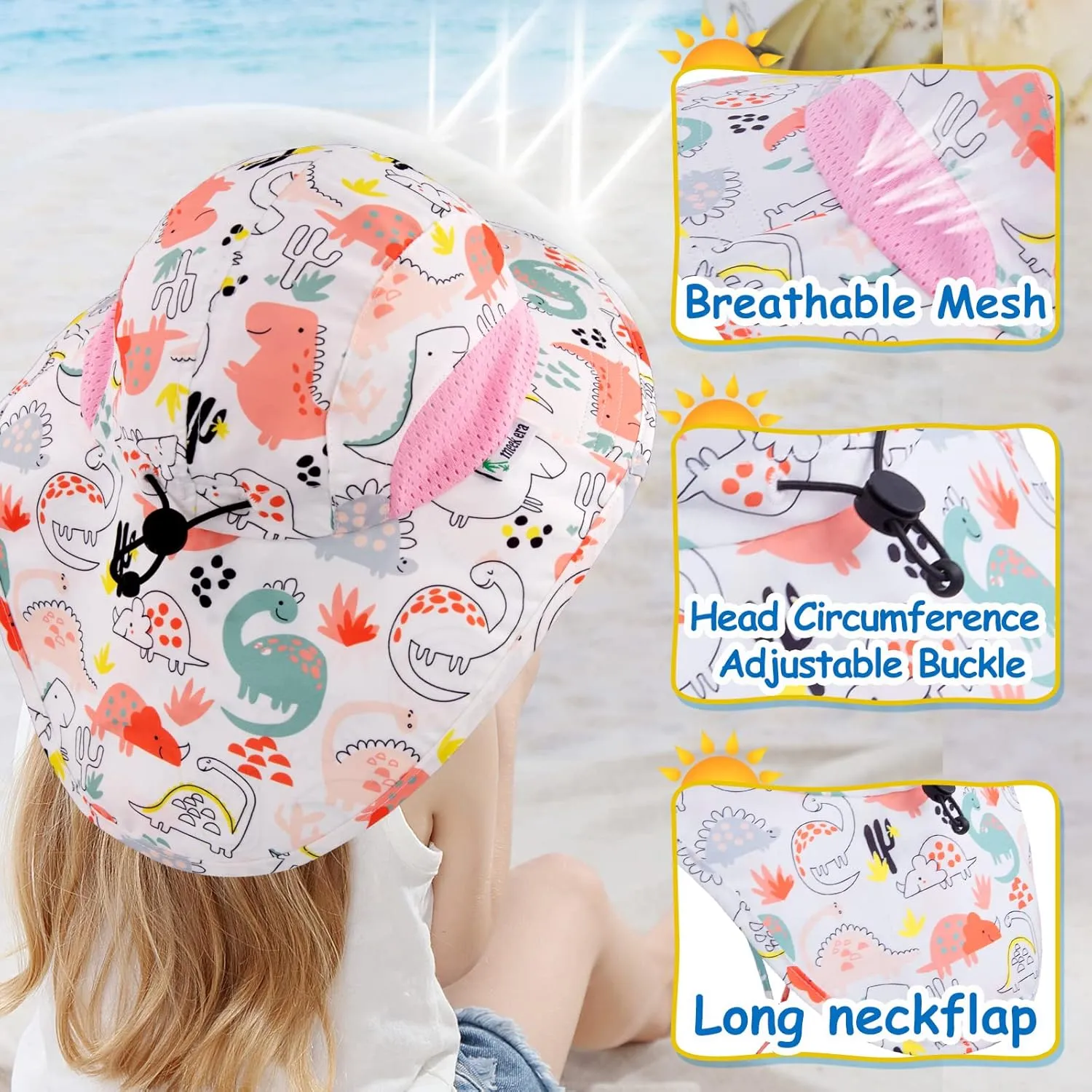 XIAOHAWANG Girls Sun Hat Baby Beach Hats Boys UPF 50  Kids Summer Protection Cap Toddler Breathable Caps Wide Brim Neck Flap