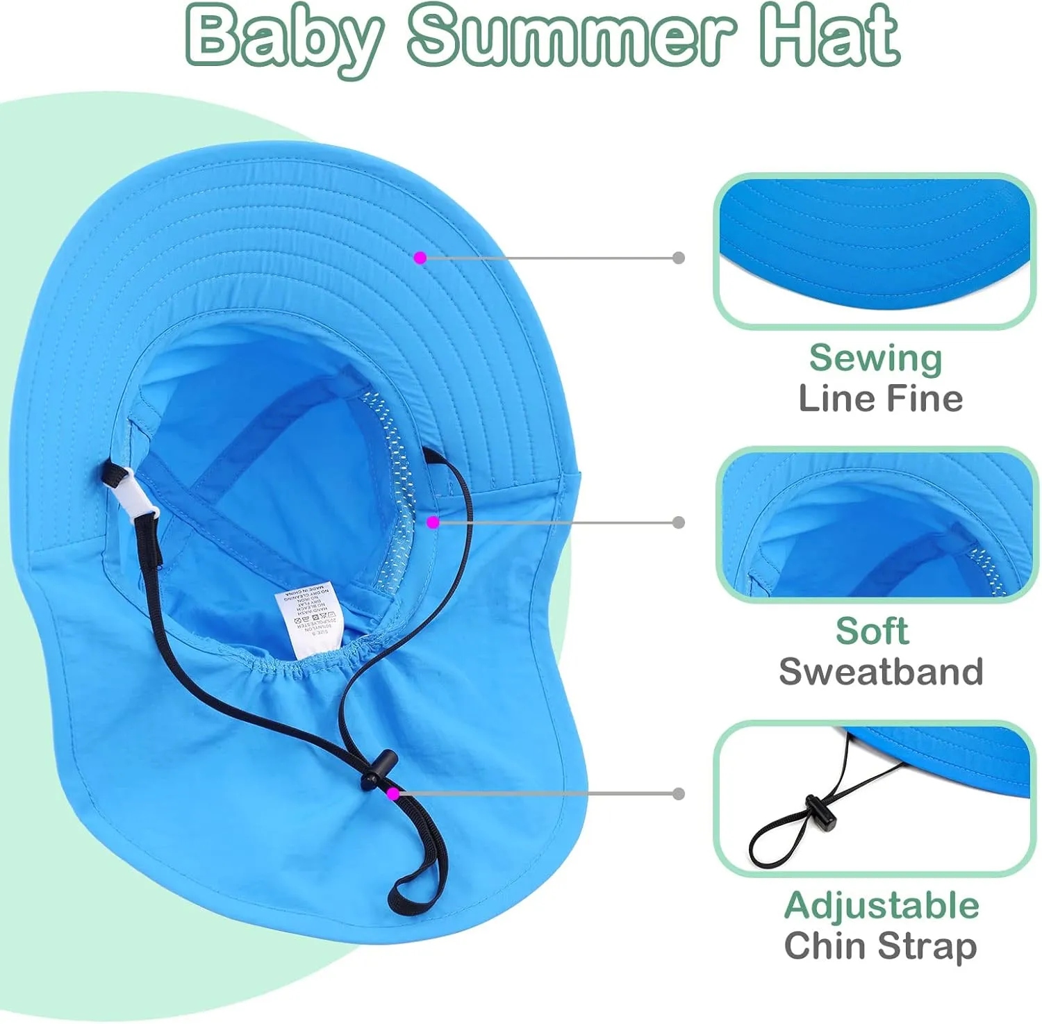 XIAOHAWANG Girls Sun Hat Baby Beach Hats Boys UPF 50  Kids Summer Protection Cap Toddler Breathable Caps Wide Brim Neck Flap